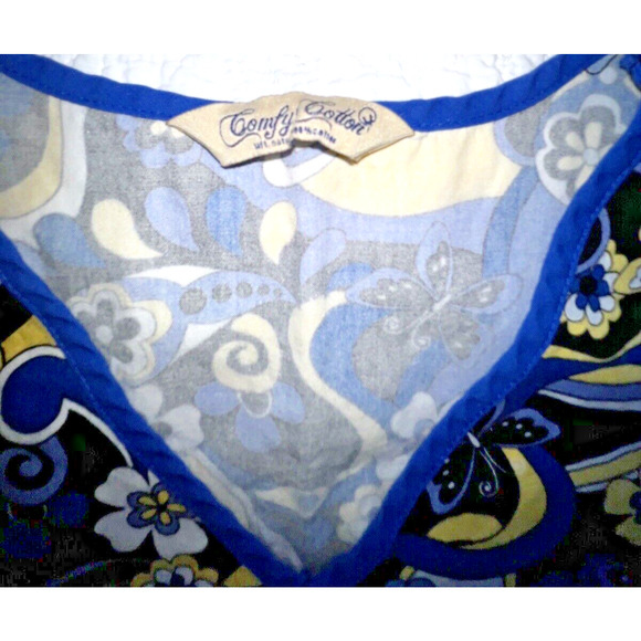 Comfy Cotton V Neck Scrub Top 2 Pockets Blue Yellow Floral Women's S Nursing Vet - Picture 3 of 5